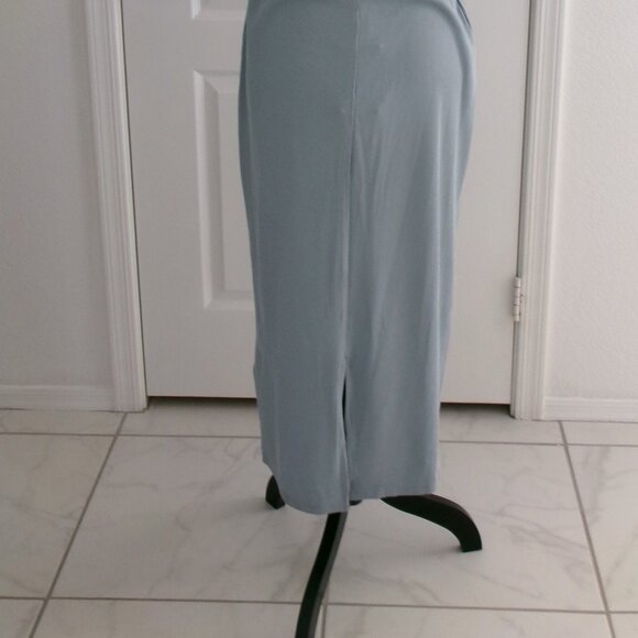 New H&M Ribbed Open Twist Back Sleeveless Midi Dress Soft Stretchy Grey Blue L - Picture 7 of 11